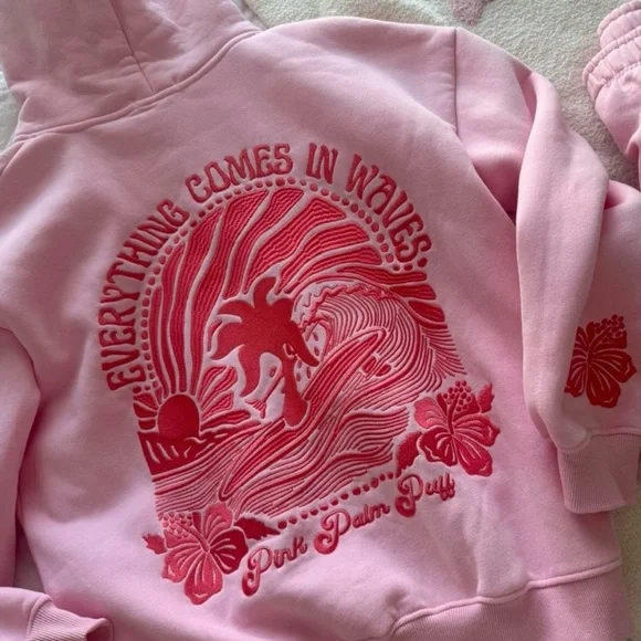 pink palm puff waves hoodie - Picture 4 of 4